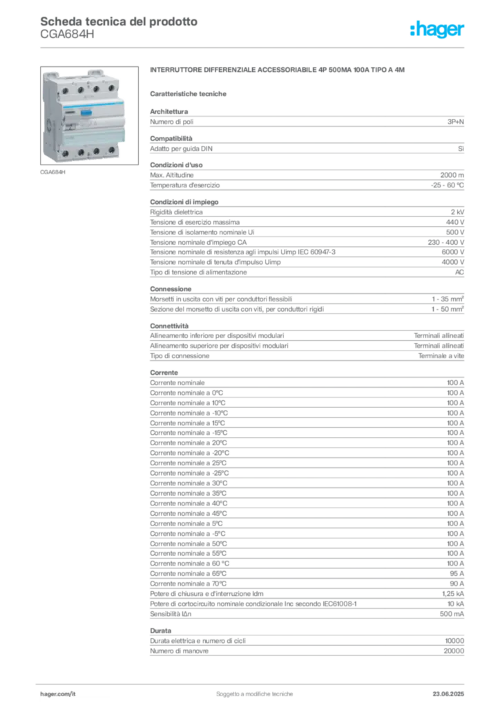 Immagine Hager Scheda tecnica del prodotto CGA684H | Hager Italia