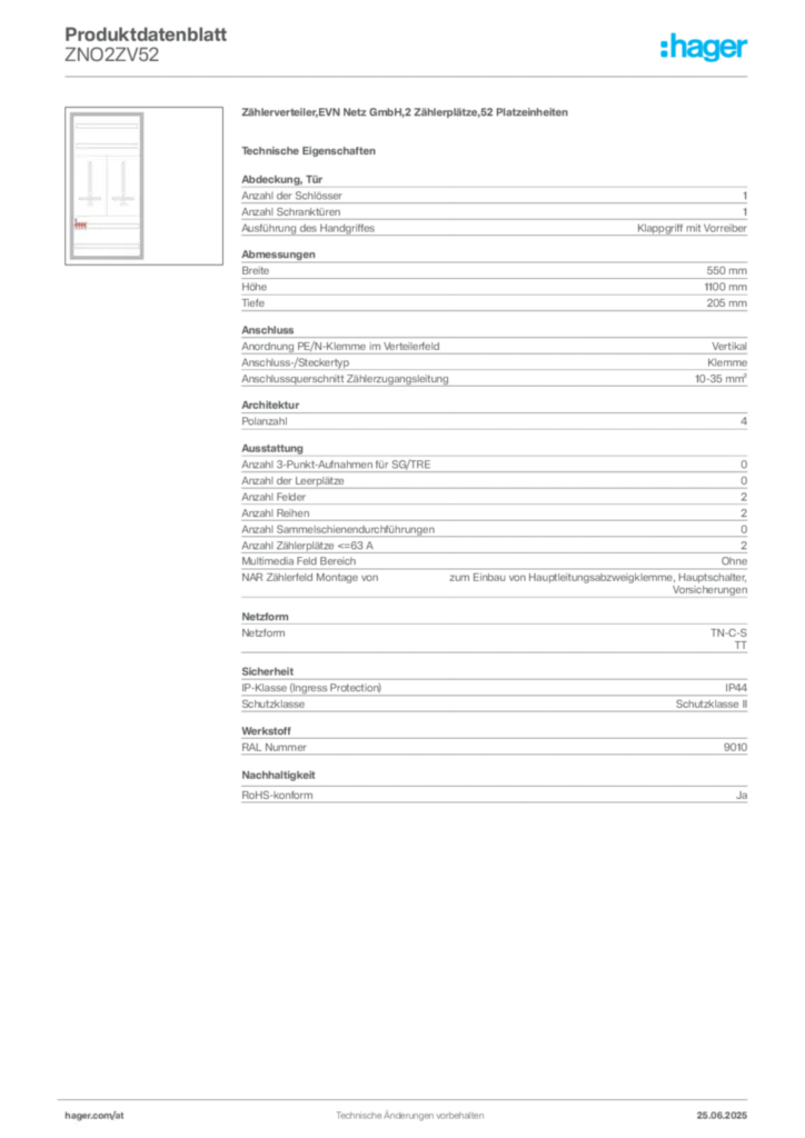 Bild Hager Produktdatenblatt ZNO2ZV52 | Hager Deutschland