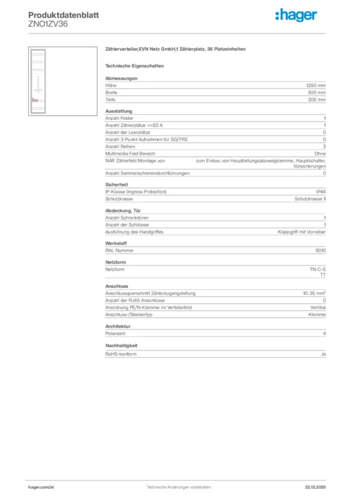 Bild Hager Produktdatenblatt ZNO1ZV36 | Hager Deutschland