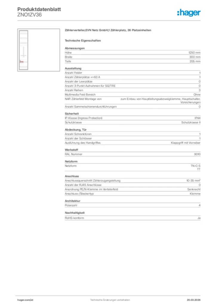 Bild Hager Produktdatenblatt ZNO1ZV36 | Hager Deutschland