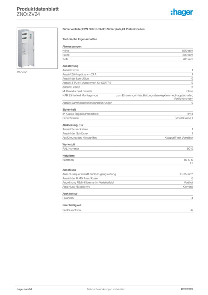 Bild Hager Produktdatenblatt ZNO1ZV24 | Hager Deutschland