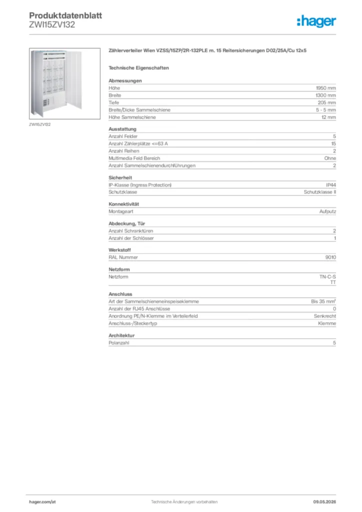 Bild Hager Produktdatenblatt ZWI15ZV132 | Hager Deutschland