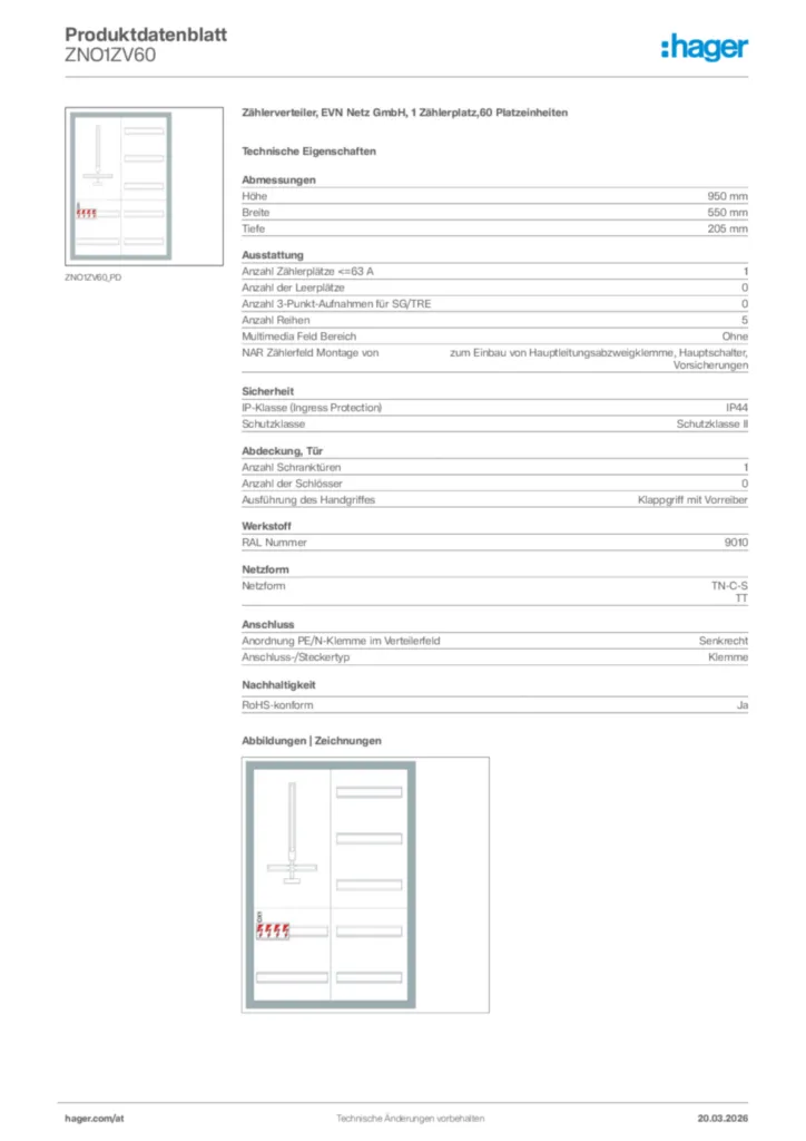 Bild Hager Produktdatenblatt ZNO1ZV60 | Hager Deutschland