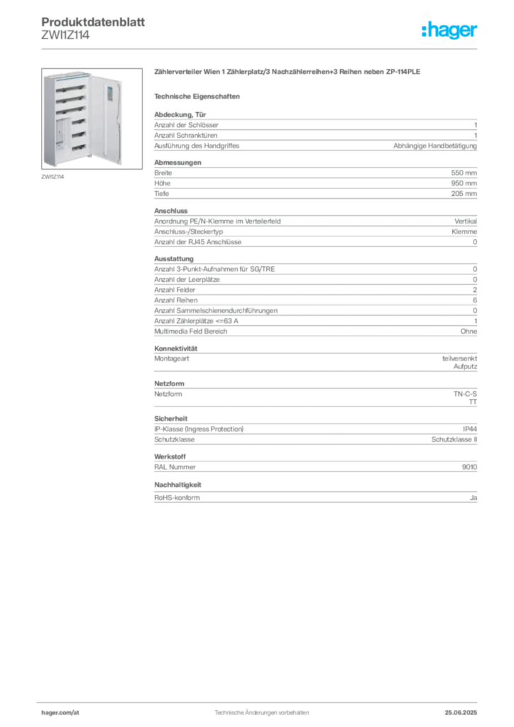 Bild Hager Produktdatenblatt ZWI1Z114 | Hager Deutschland