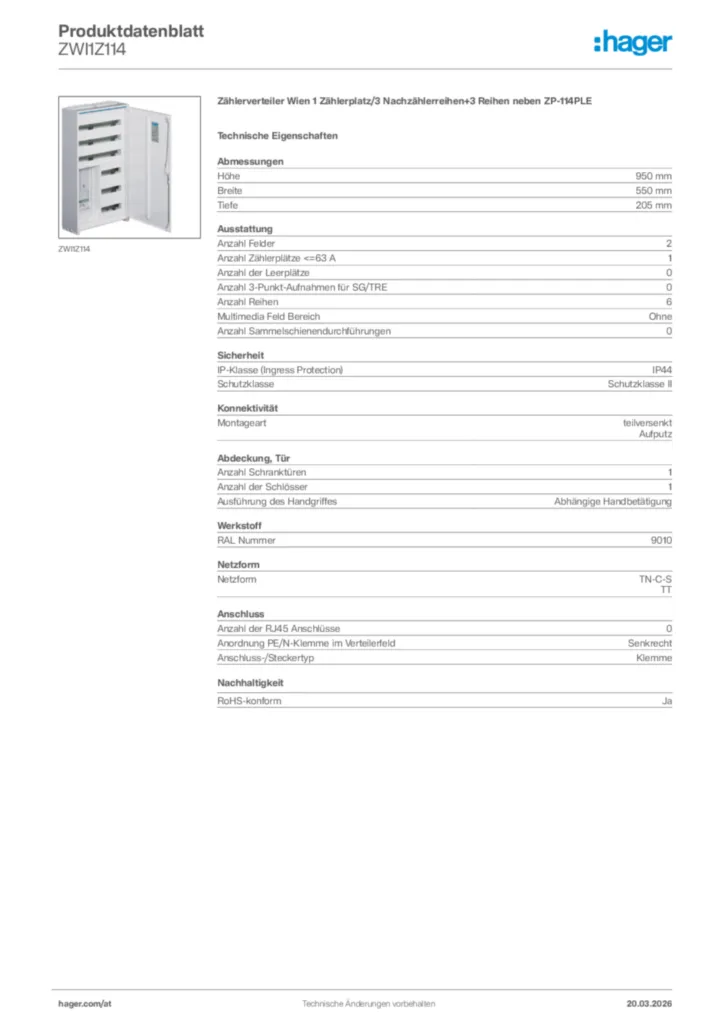 Bild Hager Produktdatenblatt ZWI1Z114 | Hager Deutschland