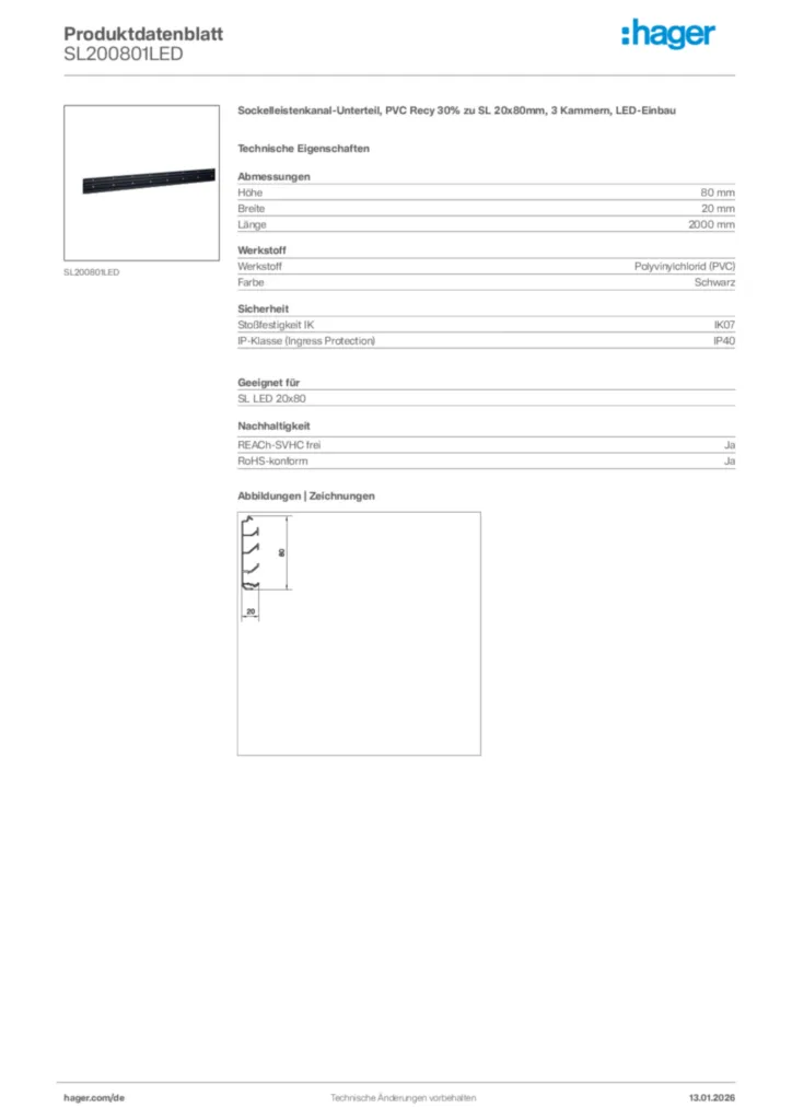 Bild Hager Produktdatenblatt SL200801LED | Hager Deutschland