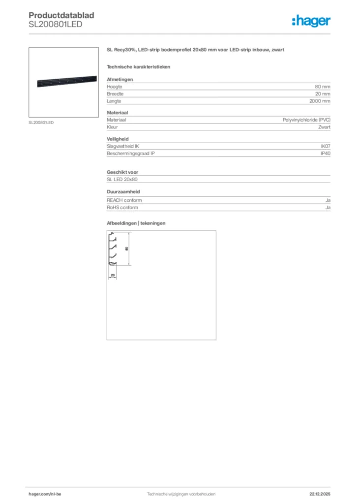 Afbeelding Hager Productdatablad SL200801LED | Hager Belgium