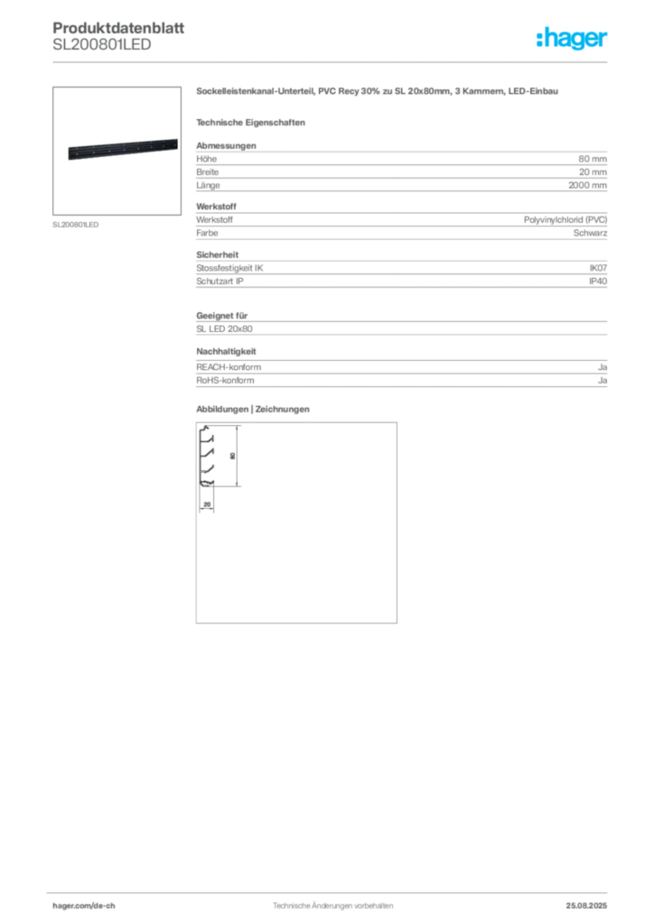 Bild Hager Produktdatenblatt SL200801LED | Hager Schweiz