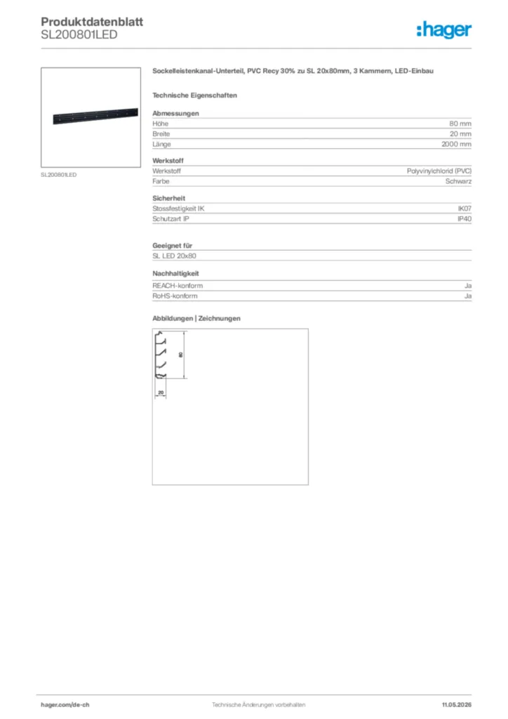 Bild Hager Produktdatenblatt SL200801LED | Hager Schweiz