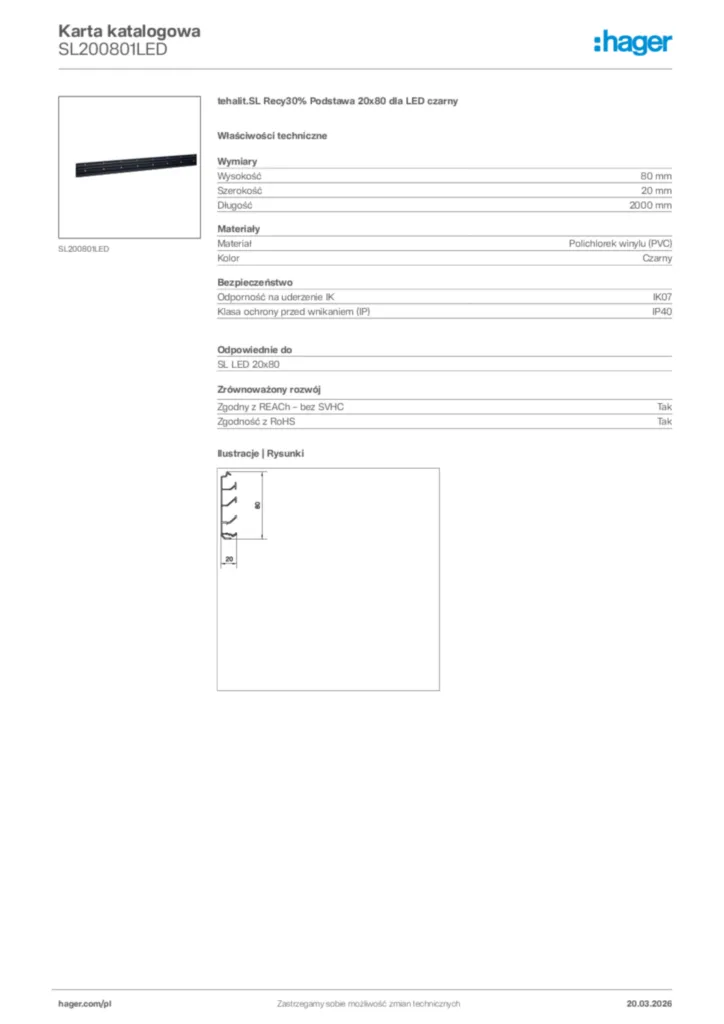 Zdjęcie Hager Karta katalogowa SL200801LED | Hager Polska