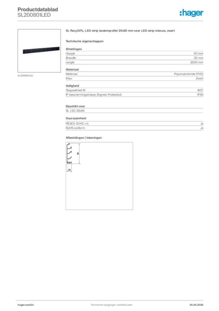 Afbeelding Hager Productdatablad SL200801LED | Hager Nederland