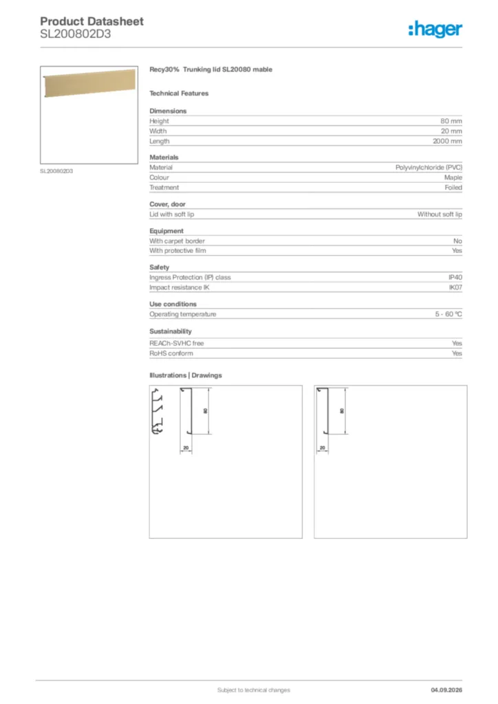 Image Hager Product data sheet SL200802D3  | Hager Africa