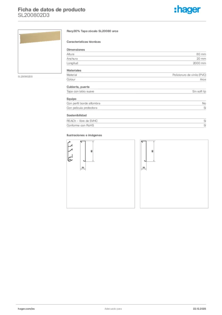 Imagen Hager Ficha de datos de producto SL200802D3 | Hager España