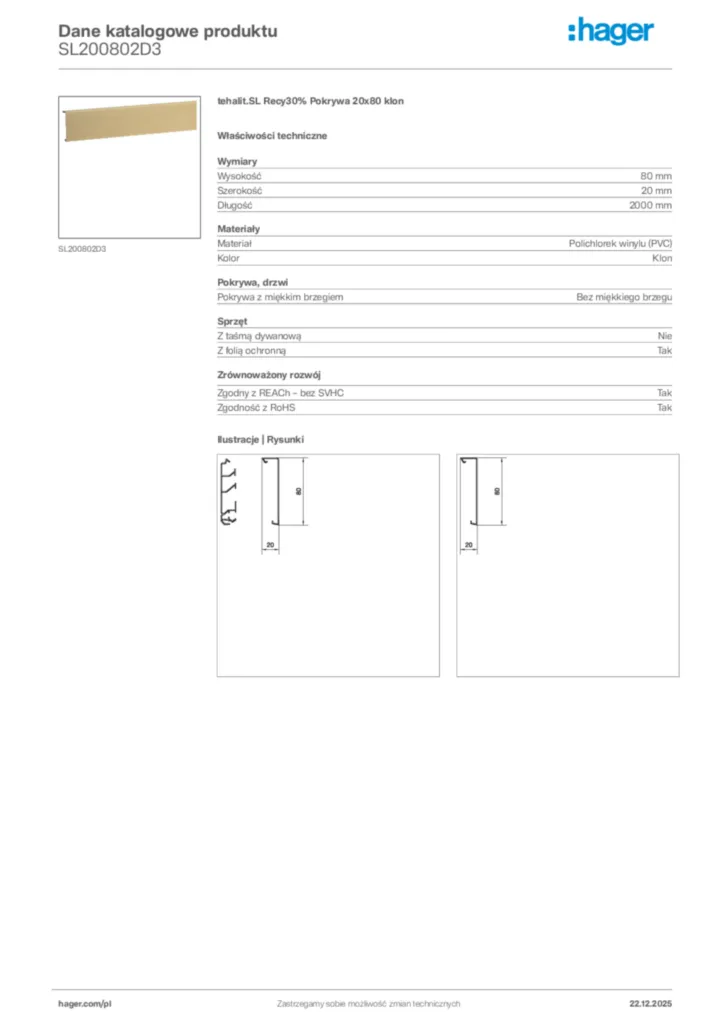 Zdjęcie Hager Karta katalogowa SL200802D3 | Hager Polska