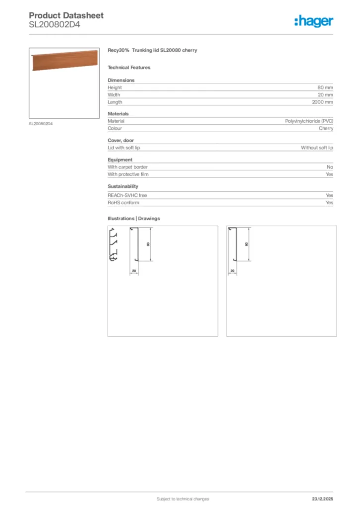 Image Hager Product data sheet SL200802D4  | Hager Africa