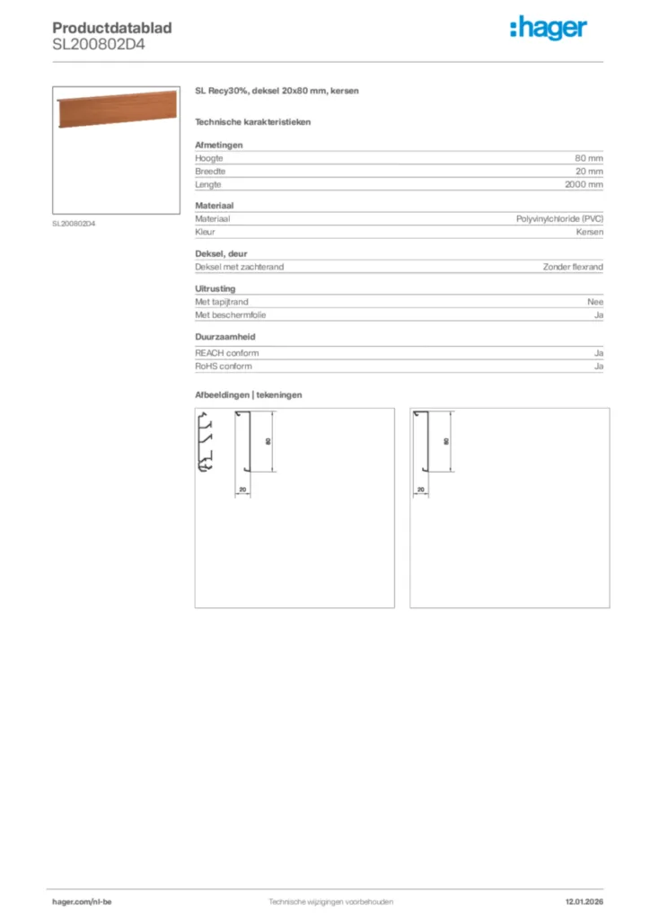Afbeelding Hager Productdatablad SL200802D4 | Hager Belgium