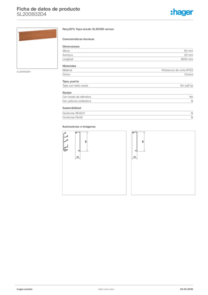 Imagen Hager Ficha de datos de producto SL200802D4 | Hager España