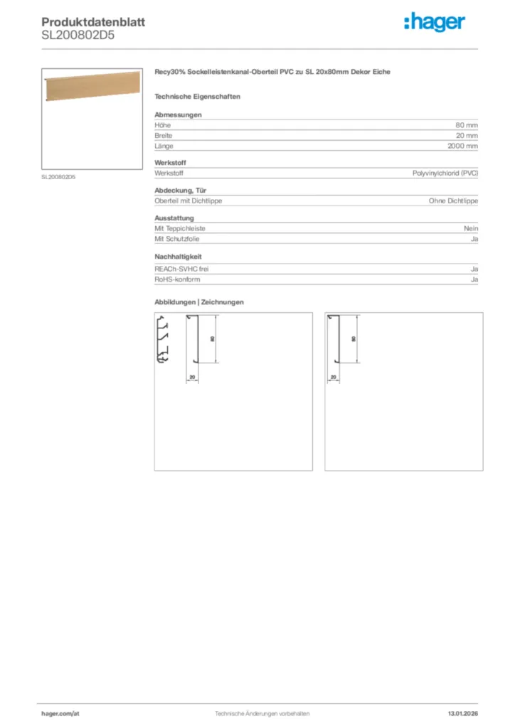 Bild Hager Produktdatenblatt SL200802D5 | Hager Deutschland