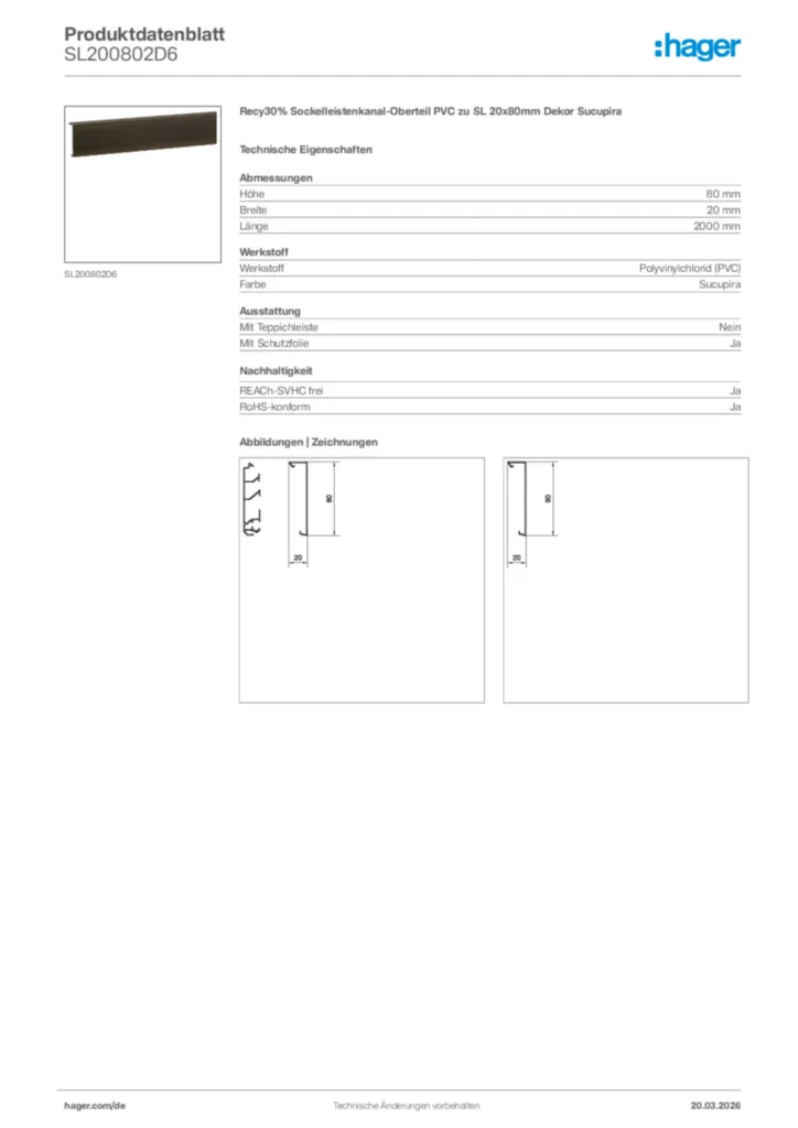 Bild Hager Produktdatenblatt SL200802D6 | Hager Deutschland