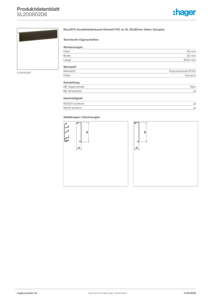 Bild Hager Produktdatenblatt SL200802D6 | Hager Schweiz