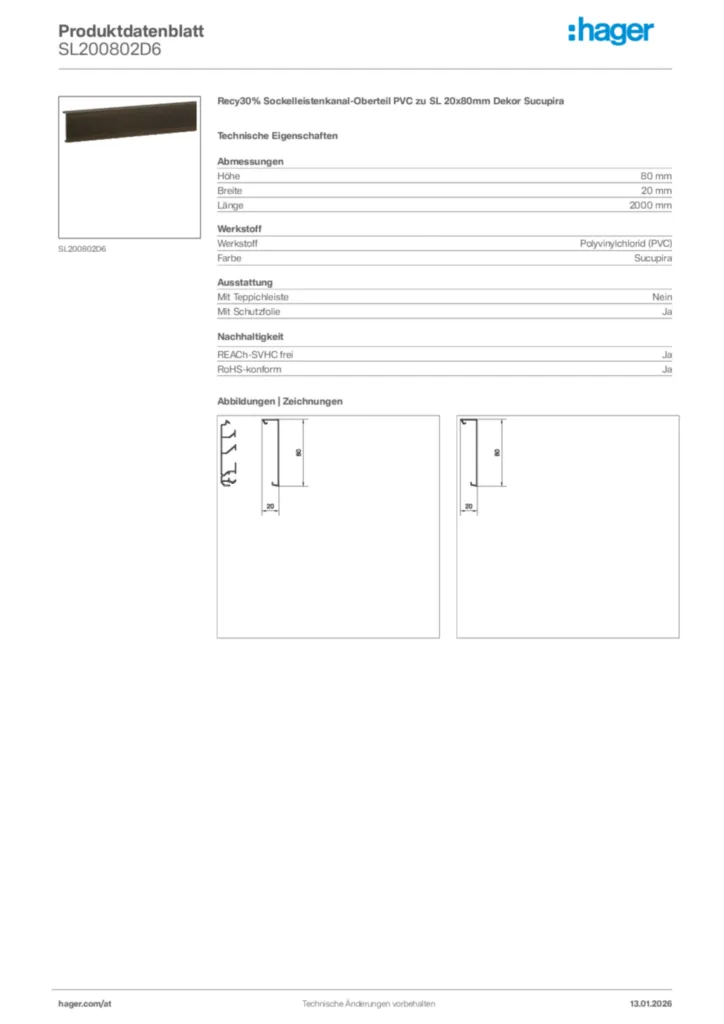 Bild Hager Produktdatenblatt SL200802D6 | Hager Deutschland
