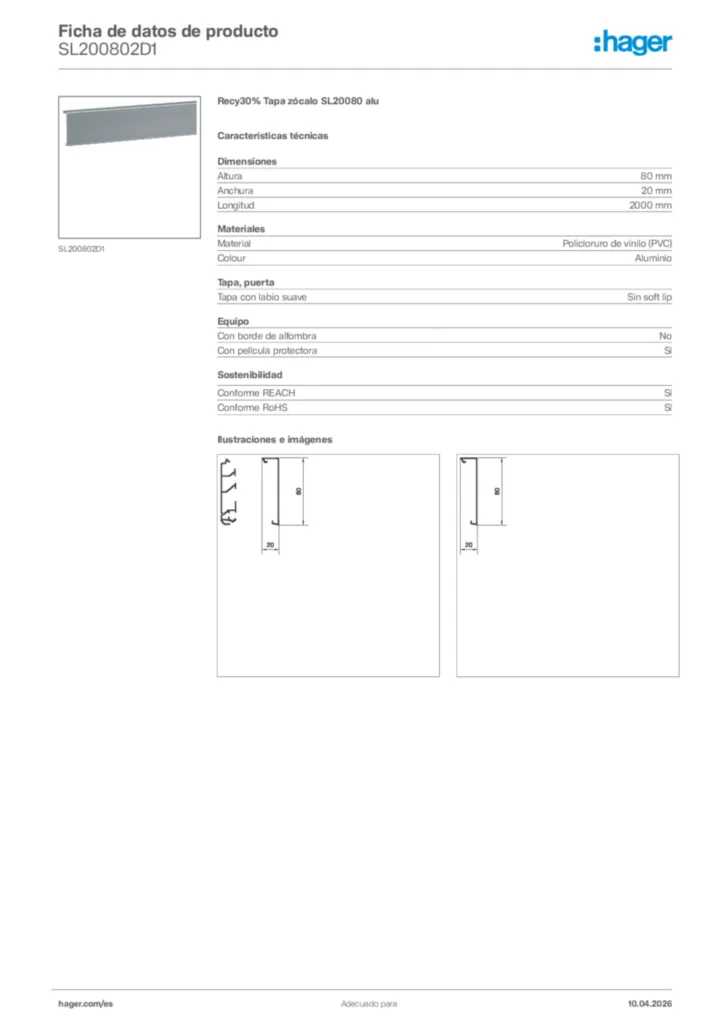 Imagen Hager Ficha de datos de producto SL200802D1 | Hager España