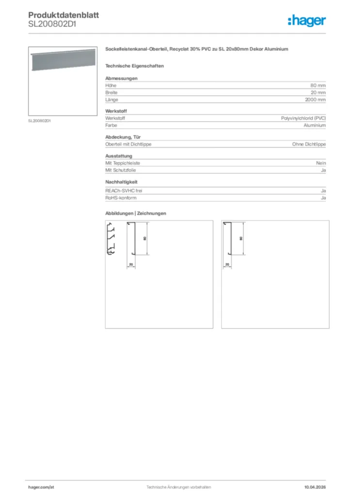 Bild Hager Produktdatenblatt SL200802D1 | Hager Deutschland