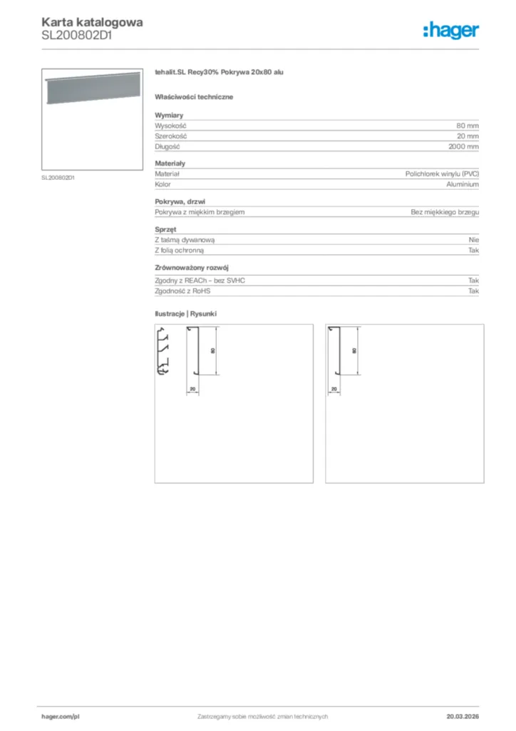 Zdjęcie Hager Karta katalogowa SL200802D1 | Hager Polska