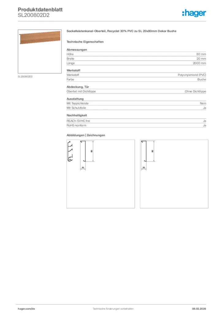Bild Hager Produktdatenblatt SL200802D2 | Hager Deutschland