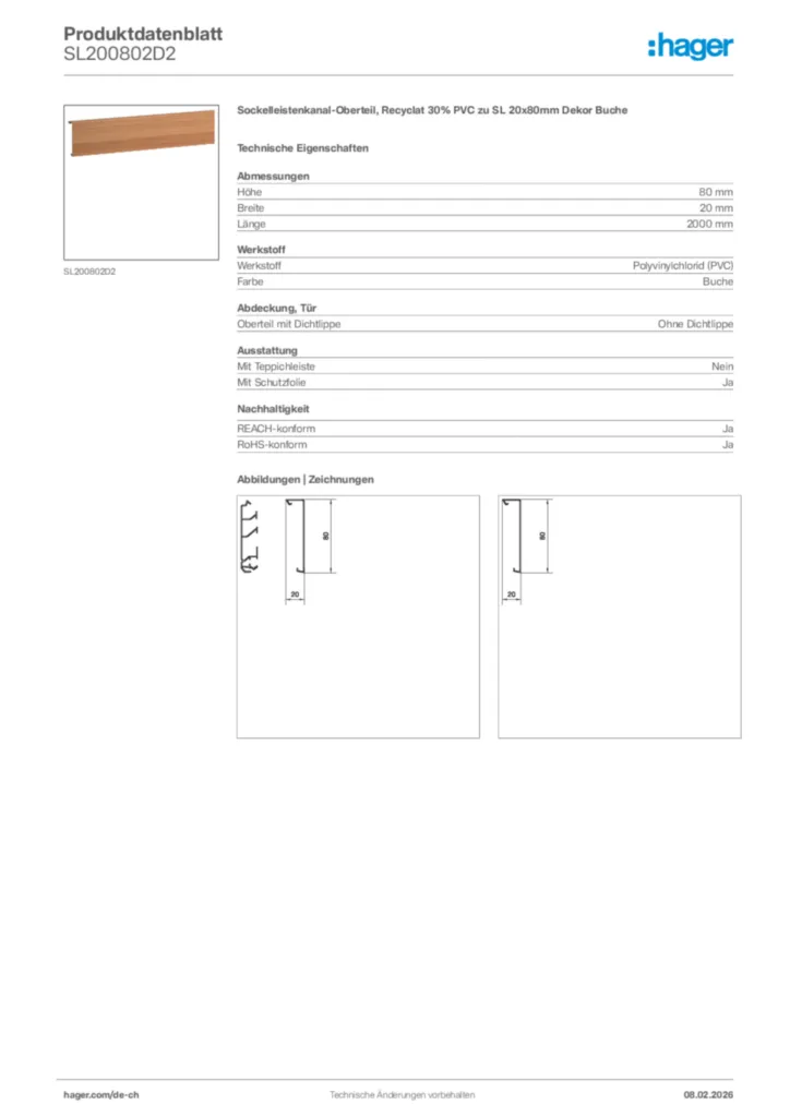 Bild Hager Produktdatenblatt SL200802D2 | Hager Schweiz