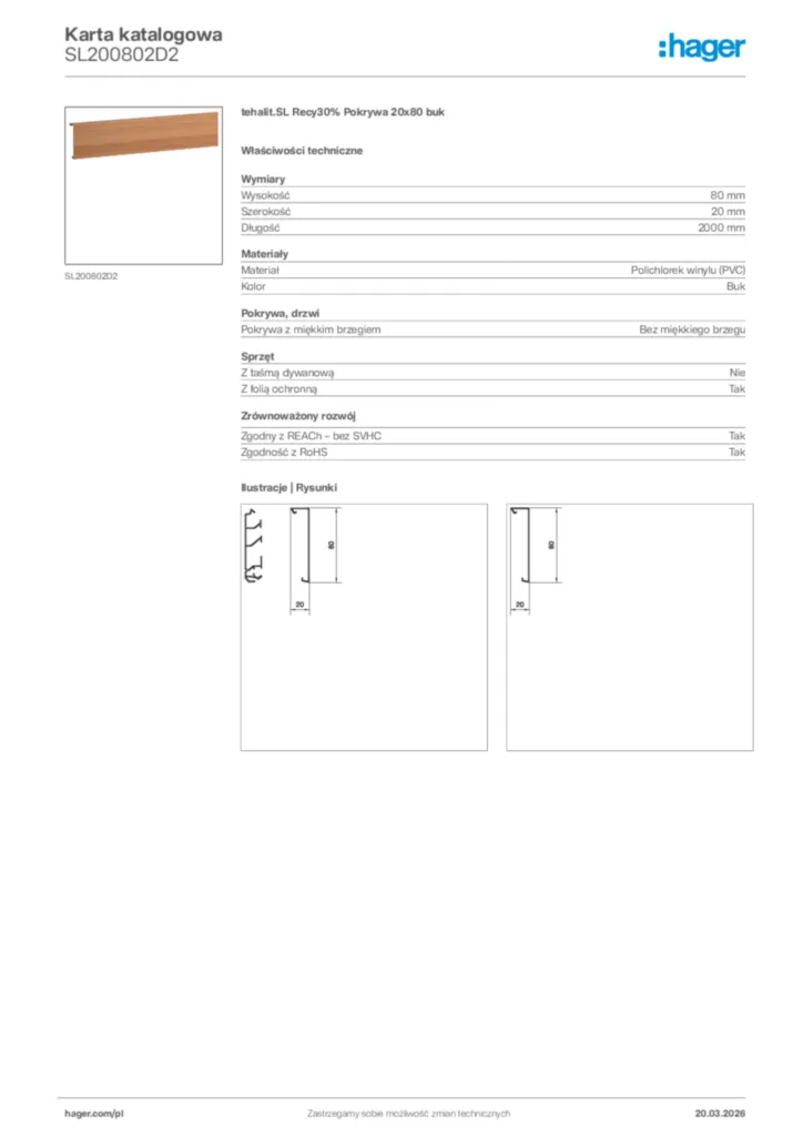 Zdjęcie Hager Karta katalogowa SL200802D2 | Hager Polska
