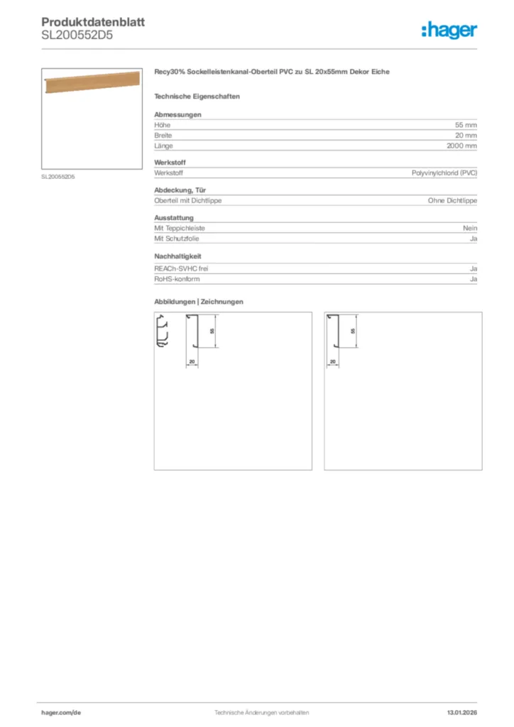 Bild Hager Produktdatenblatt SL200552D5 | Hager Deutschland