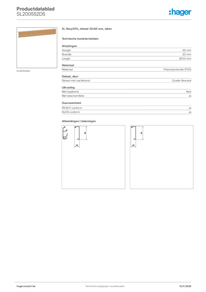 Afbeelding Hager Productdatablad SL200552D5 | Hager Belgium