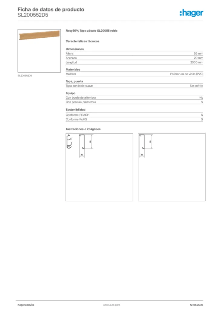 Imagen Hager Ficha de datos de producto SL200552D5 | Hager España