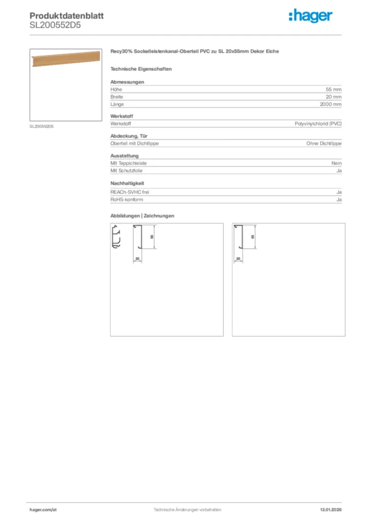 Bild Hager Produktdatenblatt SL200552D5 | Hager Deutschland
