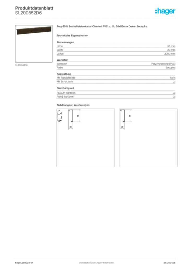 Bild Hager Produktdatenblatt SL200552D6 | Hager Schweiz