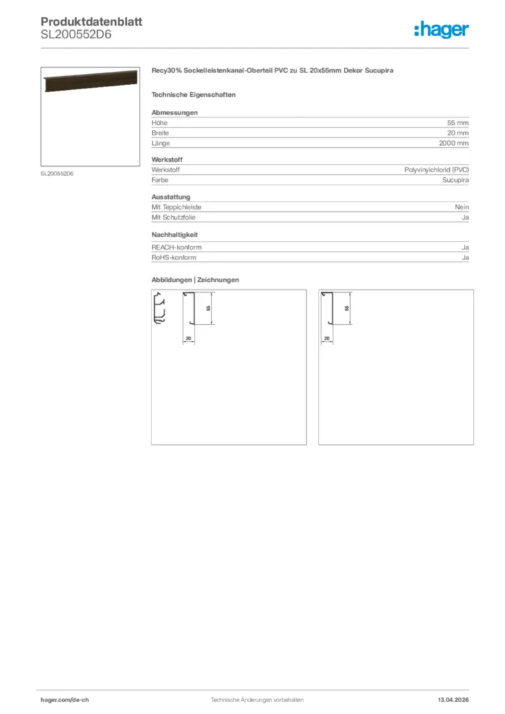 Bild Hager Produktdatenblatt SL200552D6 | Hager Schweiz