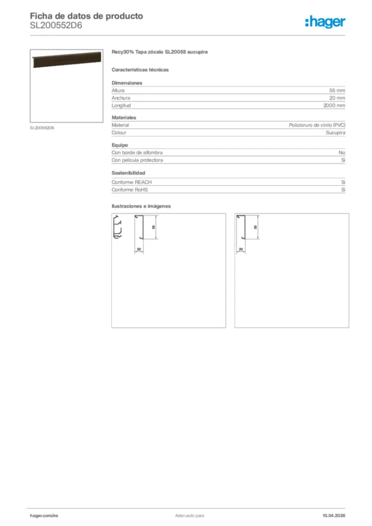 Imagen Hager Ficha de datos de producto SL200552D6 | Hager España