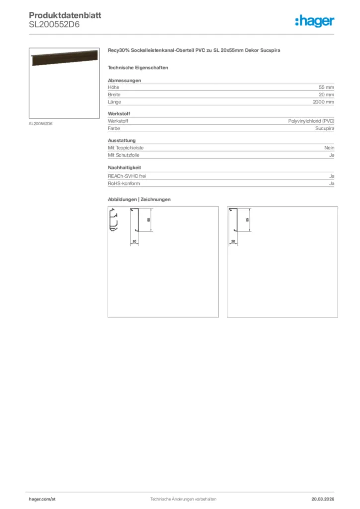 Bild Hager Produktdatenblatt SL200552D6 | Hager Deutschland