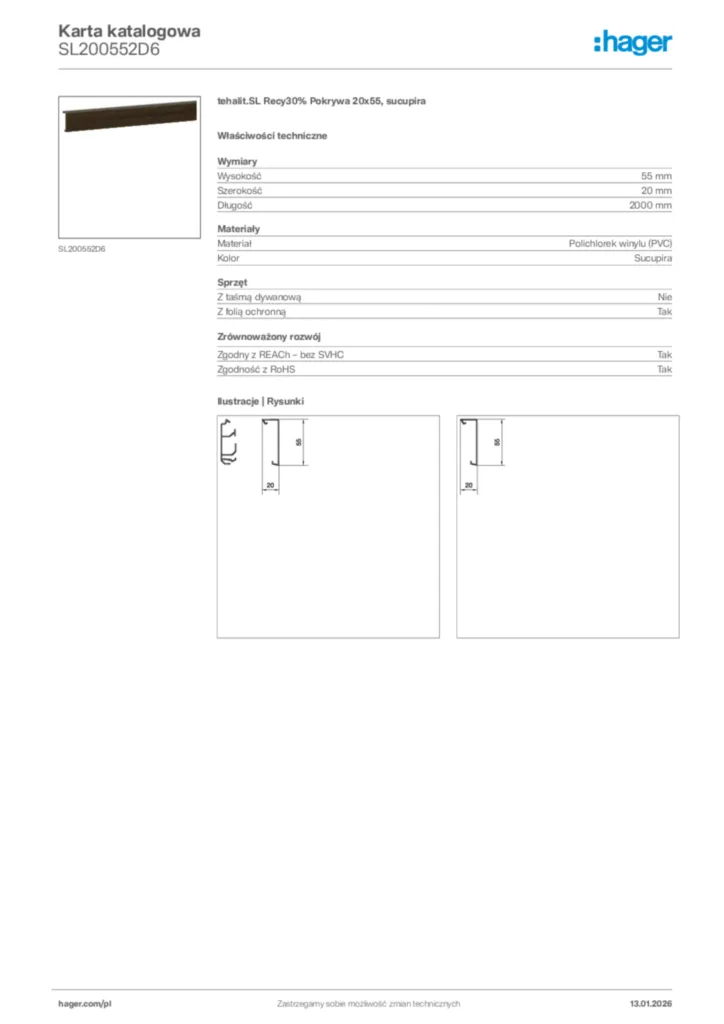 Zdjęcie Hager Karta katalogowa SL200552D6 | Hager Polska