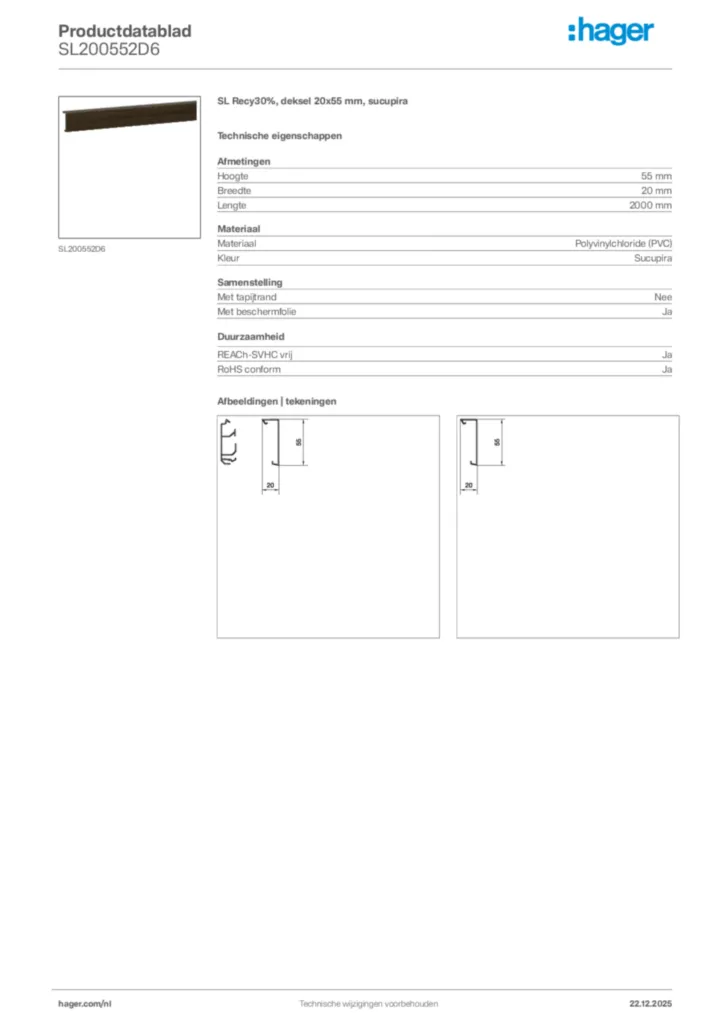 Afbeelding Hager Productdatablad SL200552D6 | Hager Nederland