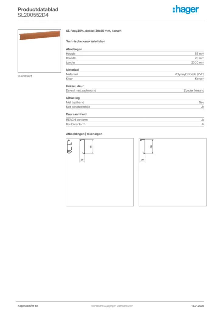 Afbeelding Hager Productdatablad SL200552D4 | Hager Belgium