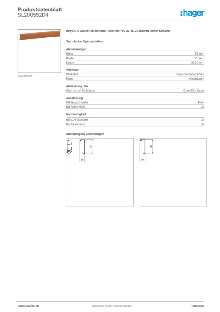 Bild Hager Produktdatenblatt SL200552D4 | Hager Schweiz
