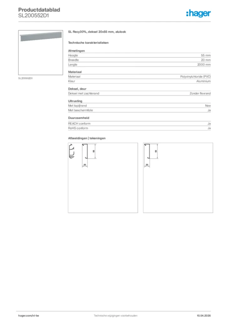 Afbeelding Hager Productdatablad SL200552D1 | Hager Belgium