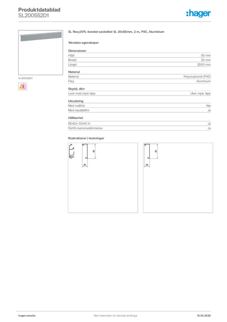 Bild Hager Produktdatablad SL200552D1 | Hager Sverige