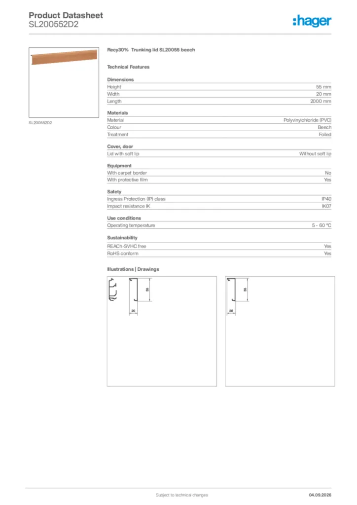 Image Hager Product data sheet SL200552D2  | Hager Africa