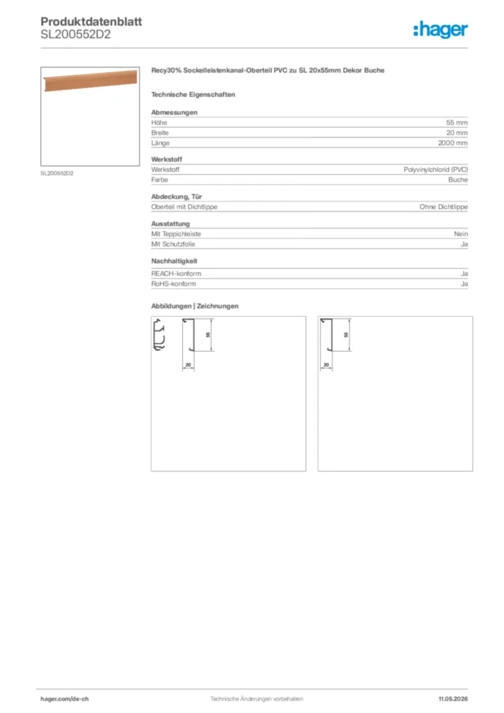 Bild Hager Produktdatenblatt SL200552D2 | Hager Schweiz