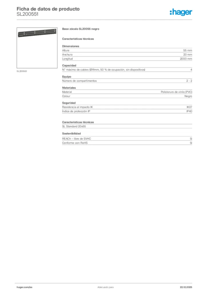 Imagen Hager Ficha de datos de producto SL200551 | Hager España