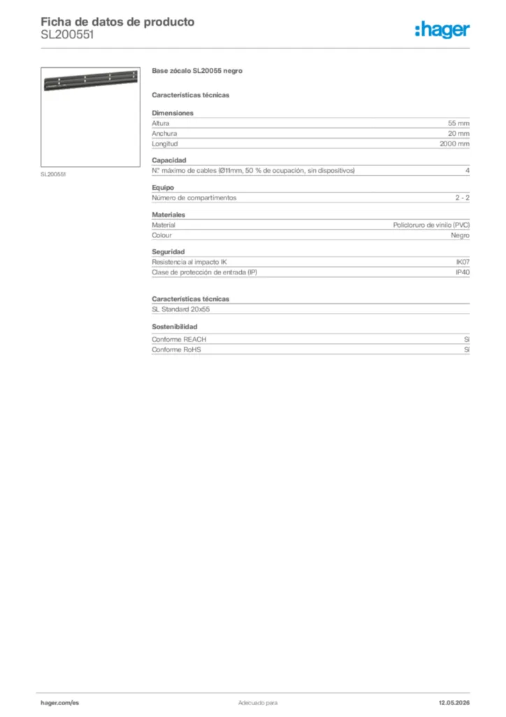 Imagen Hager Ficha de datos de producto SL200551 | Hager España