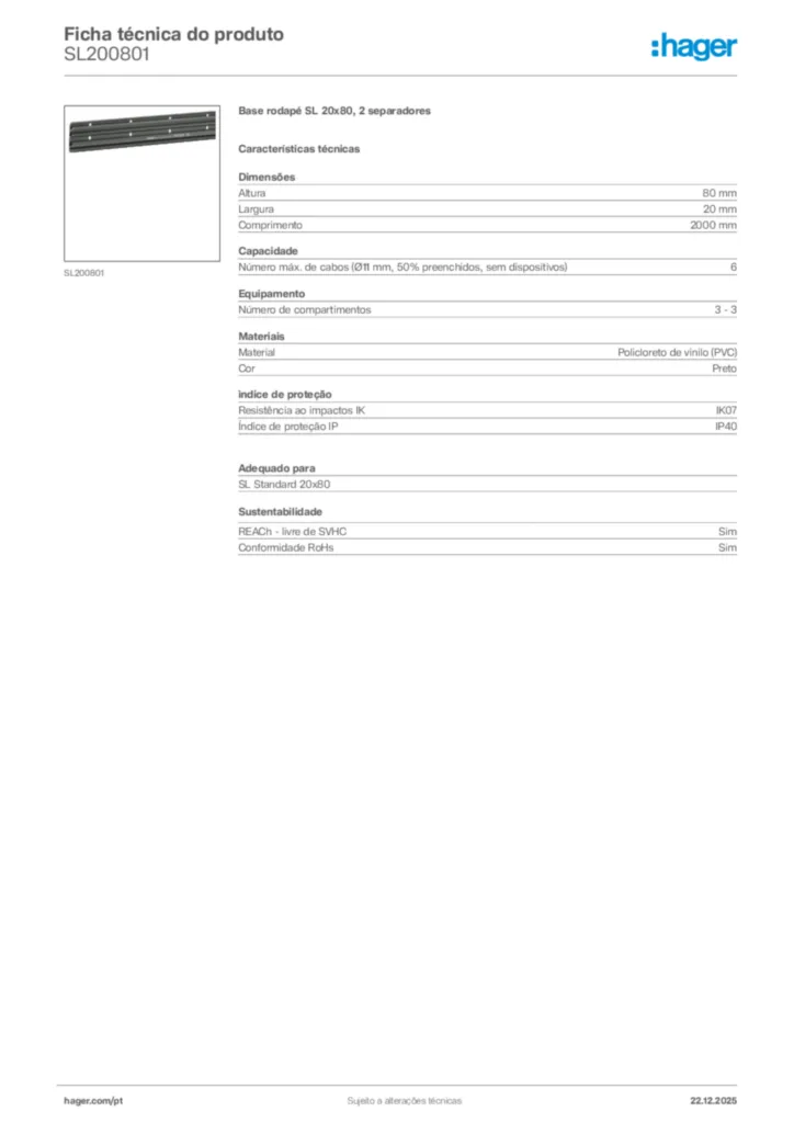 Imagem Hager Ficha técnica do produto SL200801 | Hager Portugal